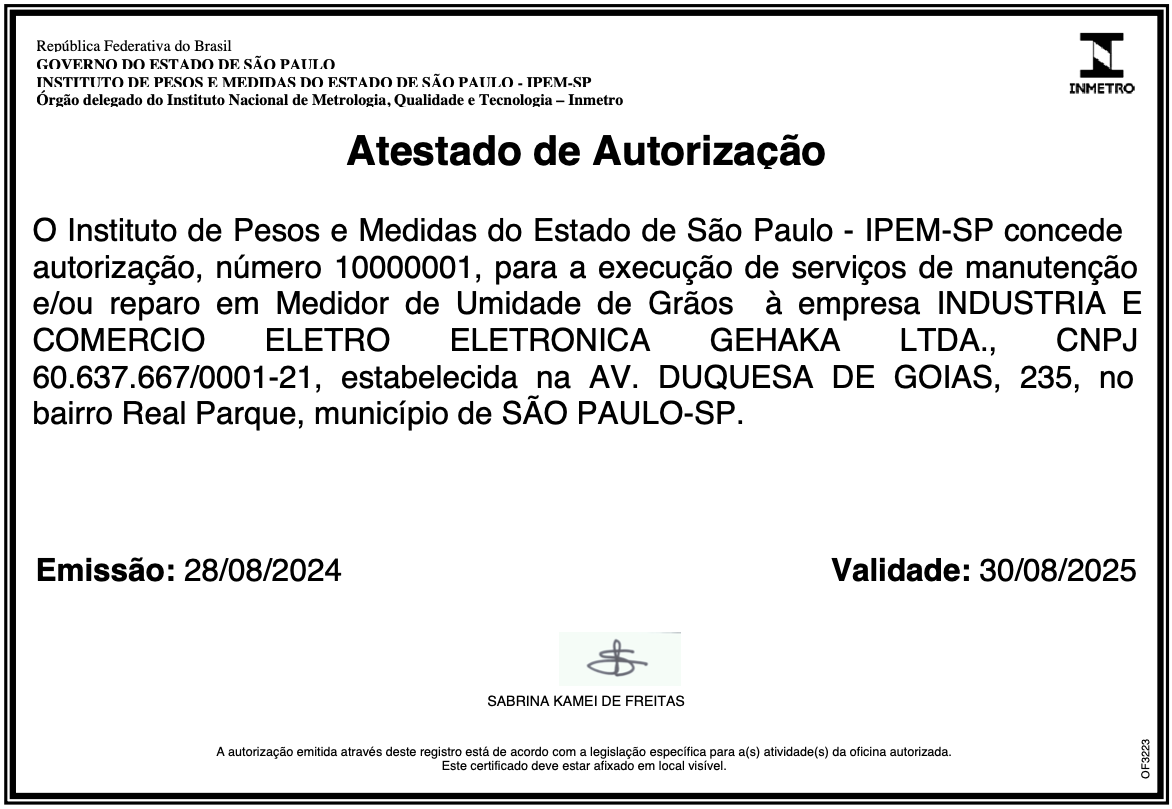 Autorização do Ipem - Medidores